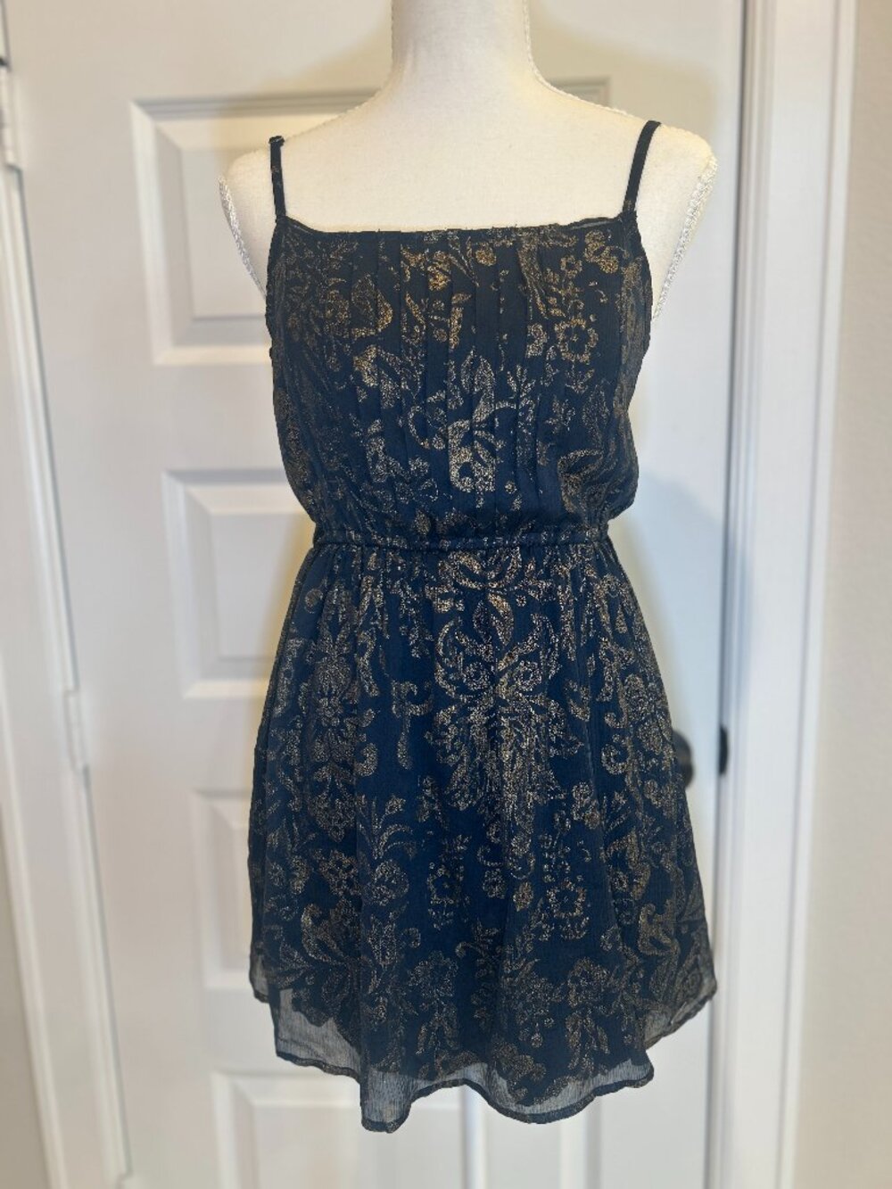 Abercrombie and Fitch Navy and Gold Spaghetti Strap Dress